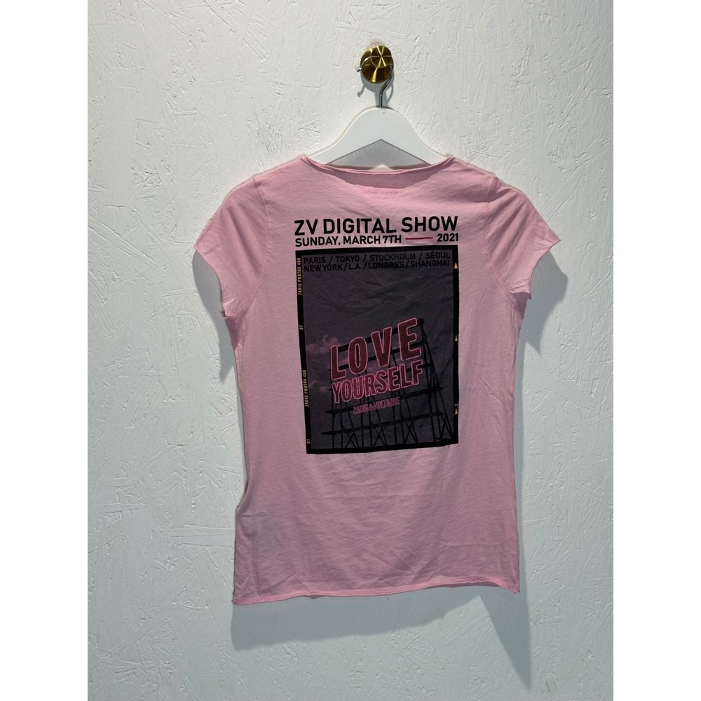 Zadig & Voltaire Pink Love Yourself Photoprint Graphic Henley T-Shirt XS